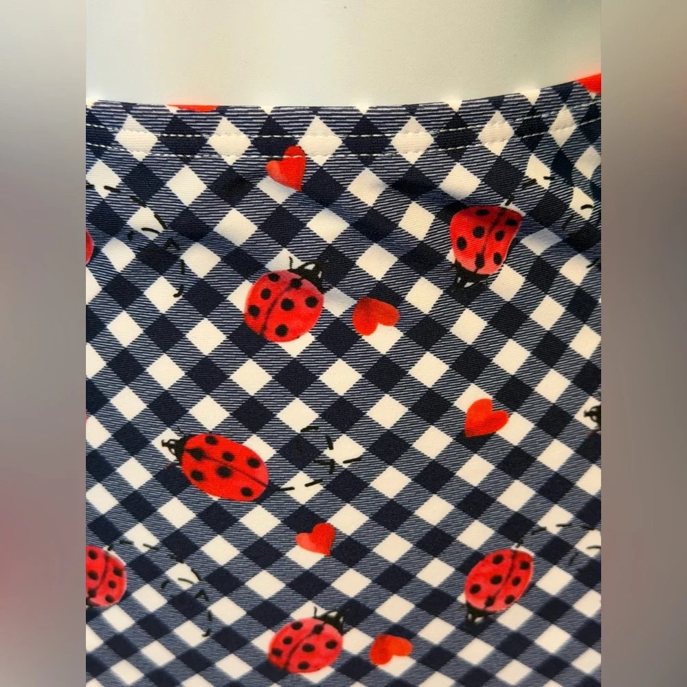 Unique Vintage Retro Bikini Set Navy Dot Gingham Ladybug New